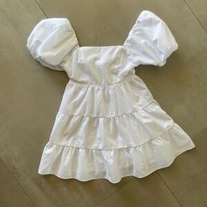 Melrose and Market White Puff Sleeve Tiered Mini Dress - Size S